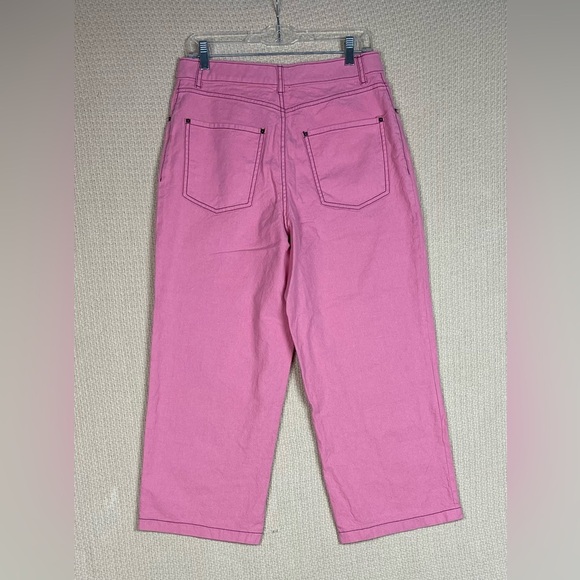 Kate Spade Pink Wool Cotton Heather Basket Weave Pants Wide Leg Cropped Button - Picture 1 of 12